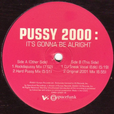 Pussy 2000 ‎- It's Gonna Be Alright - Mint- 12" Single 2001 USA - House - Shuga Records