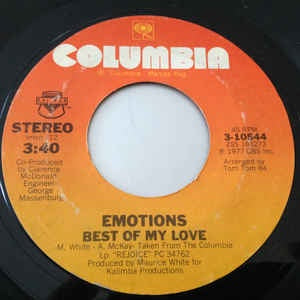 Emotions- Best Of My Love / A Feeling Is- VG+ 7" Single 45RPM- 1977 Columbia USA- Funk/Soul