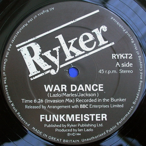 Funkmeister - War Dance / Battle Beat - VG 12" Single 1984 Ryker USA - Electro