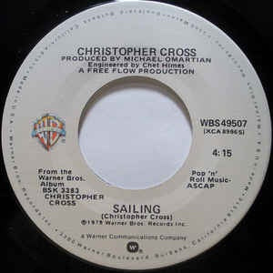 Christopher Cross- Sailing / Poor Shirley- VG+ 7" Single 45RPM- 1979 Warner Bros. Records USA-Rock/Pop
