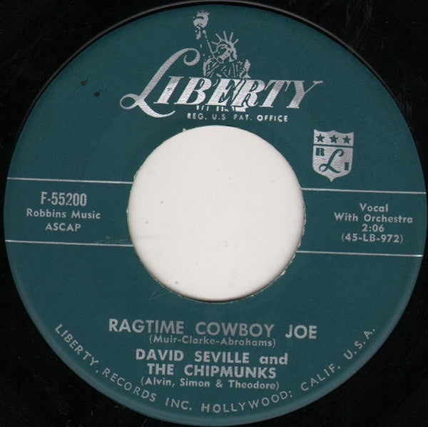 David Seville And The Chipmunks ‎– Ragtime Cowboy Joe / Flip Side - VG+ 7" Single Used 45rpm 1959 Liberty USA - Pop - Shuga Records