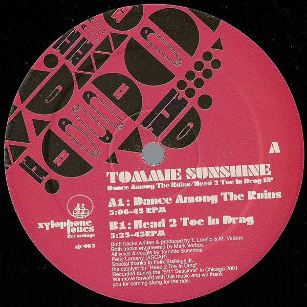 Tommie Sunshine - Dance Among The Ruins / Head 2 Toe In Drag EP - New 10" Single Record 2004 Xylophone Jones USA Vinyl - Techno / Acid / Electro - Shuga Records