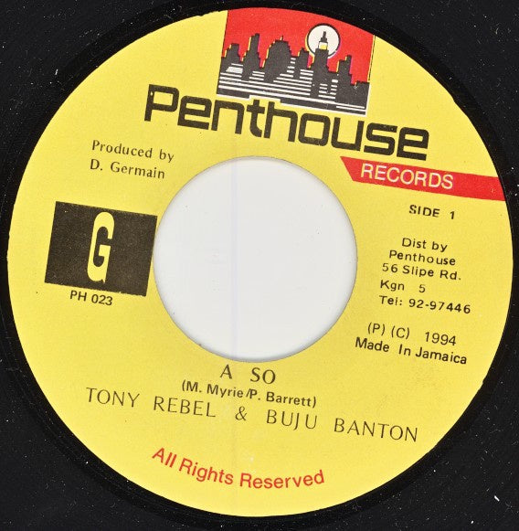 Tony Rebel & Buju Banton - A So - VG 7" Single 45RPM 1994 Penthouse Jamaica - Reggae - Shuga Records