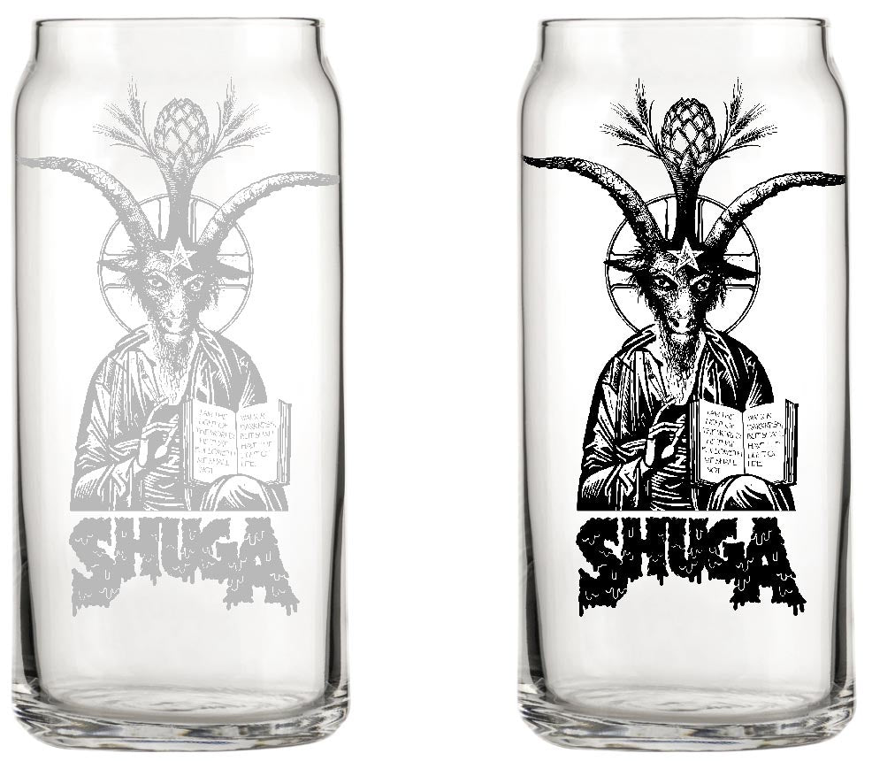 Weed & Beer Baphomet Goat Shuga Records 20 oz Libbey Tall Boy Can Glass - Batch2