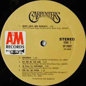 Carpenters - Carpenters - VG Lp Record 1971 A&M USA Original Vinyl - Rock / Pop