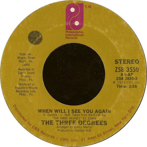 The Three Degrees - When Will I See You Again / Year Of Decision - VG+ 7" Single 45 Record 1974  USA - Soul