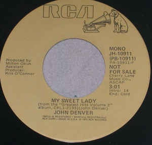 John Denver ‎– My Sweet Lady - VG+ 45rpm Promo 1976 USA RCA Records - Rock / Country - Shuga Records