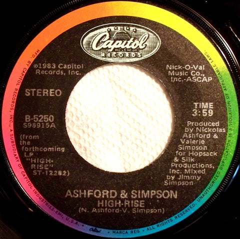 Ashford & Simpson- High-Rise- VG+ 7" Single 45RPM- 1983 Capitol Records USA- Funk/Soul/Disco