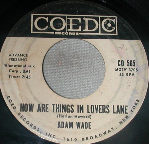 Adam Wade ‎- How Are Things In Lovers Lane - VG+ 7" Single 45 RPM 1962 USA Promo - Pop