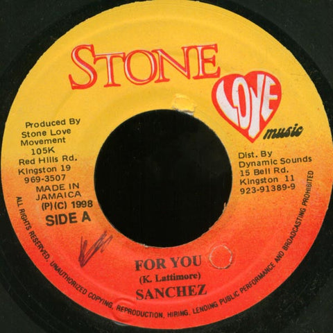 Sanchez - For you / Version - VG 7" Single 45rpm 1998 Stone Love Jamaica - Reggae