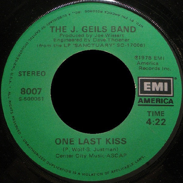 The J. Geils Band ‎– One Last Kiss / Revenge - VG+ 45rpm 1978 USA - Pop Rock - Shuga Records