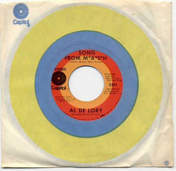 Al De Lory ‎- Song From M*A*S*H - VG+ 7" Single 45 RPM 1970 USA - Soundtrack / Jazz