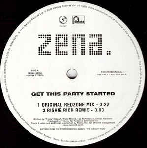 Zena ‎– Get This Party Started - Mint 12" Single Record - 2003 Europe Serious Records Vinyl - RnB/Swing