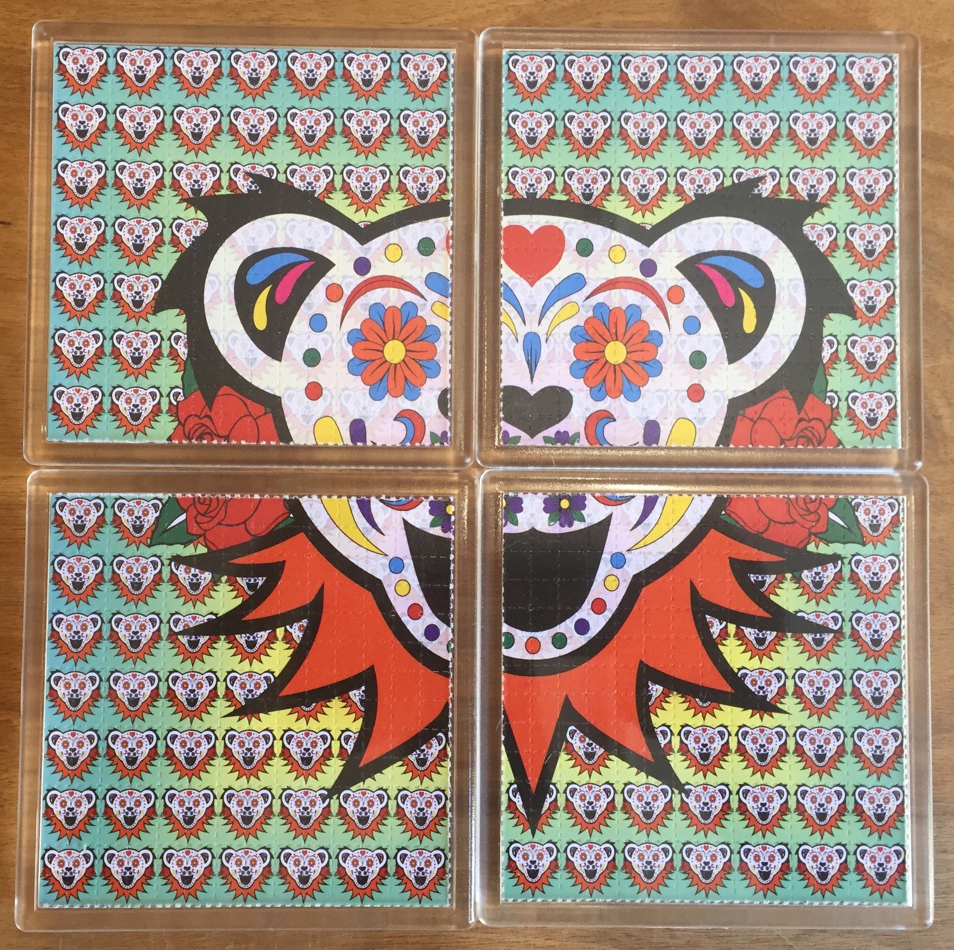 Grateful Dead / Bear - Psychedelic - Blotter Art - Highly Collectible Artwork Blotter Paper Coaster (4 pack)