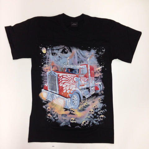 Red Semi-Truck - 100% Cotton Black T-Shirt