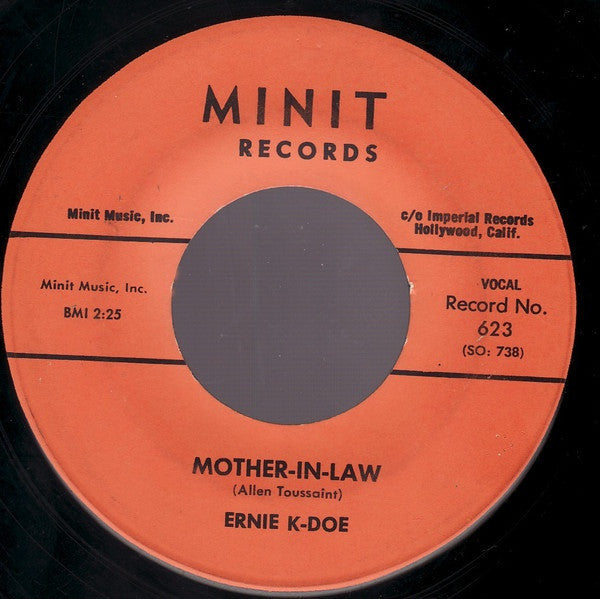 Ernie K-Doe ‎– Mother-In-Law / Wanted, $10,000.00 Reward - VG 45rpm 1961 USA - Soul - Shuga Records