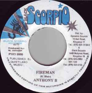 Anthony B- Fireman- VG+ 7" Single 45RPM- 2000 Black Scorpio Jamaica- Reggae/Dancehall
