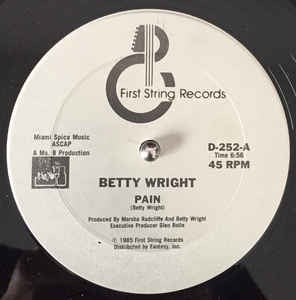 Betty Wright ‎– Pain - VG+ 12" Single 1985 First String Records USA - Funk / Soul