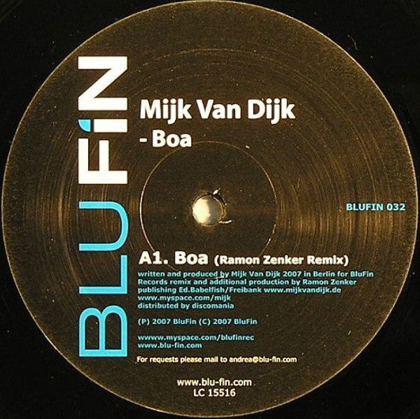 Mijk Van Dijk - Boa - Mint- 12" Single (German Import) 2002 - House/Electro