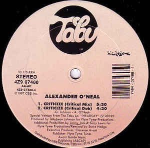 Alexander O'Neal ‎– Criticize Mint- – 12" Single 1987 Tabu USA - Synth Pop/Disco