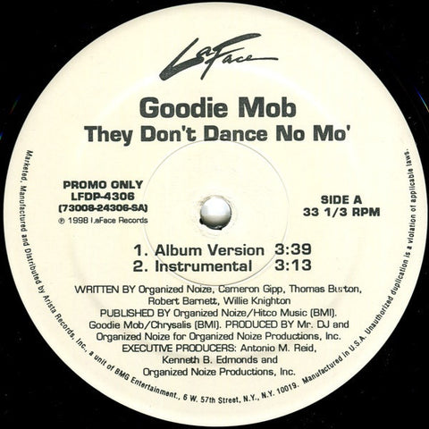 Goodie Mob ‎– They Don't Dance No Mo' - VG+ 12" Single Record 1998 Promo USA - Hip Hop