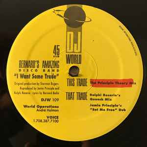 Bernards Amazing Disco Band - I Want Some Trade - VG+ 12" Single 1992 D.J. World Records USA - Chicago House