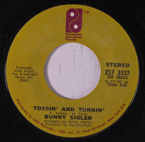 Bunny Sigler ‎– Tossin' And Turnin' / Picture Us - VG 7" Single 45rpm Philadelphia Int'l Records 1972 - Funk / Soul