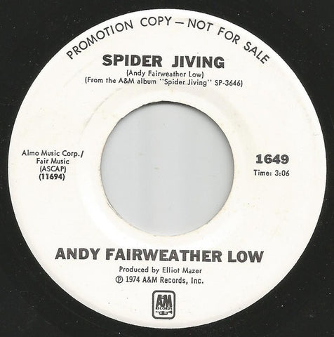 Andy Fairweather Low ‎– Spider Jiving - VG+ 45rpm Promo 1974 USA A&M Records - Pop