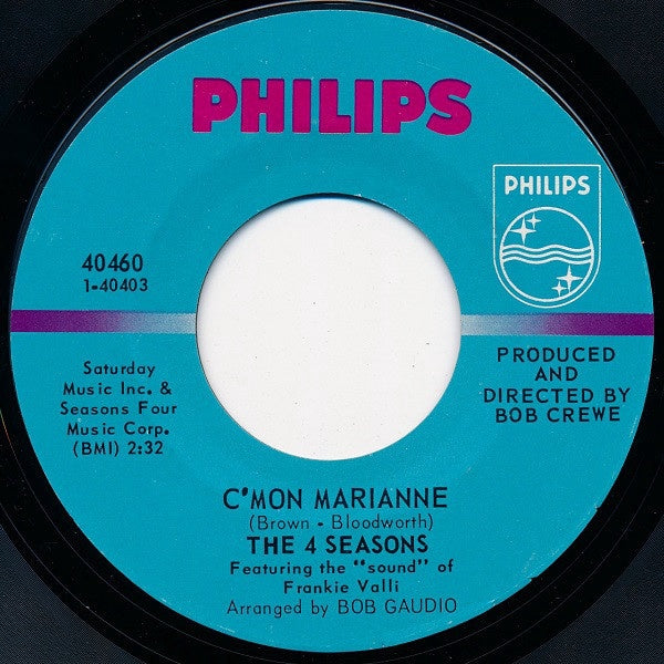 The 4 Seasons ‎– C'mon Marianne / Let's Ride Again - VG+ 45rpm 1967 USA -  Rock / Pop - Shuga Records
