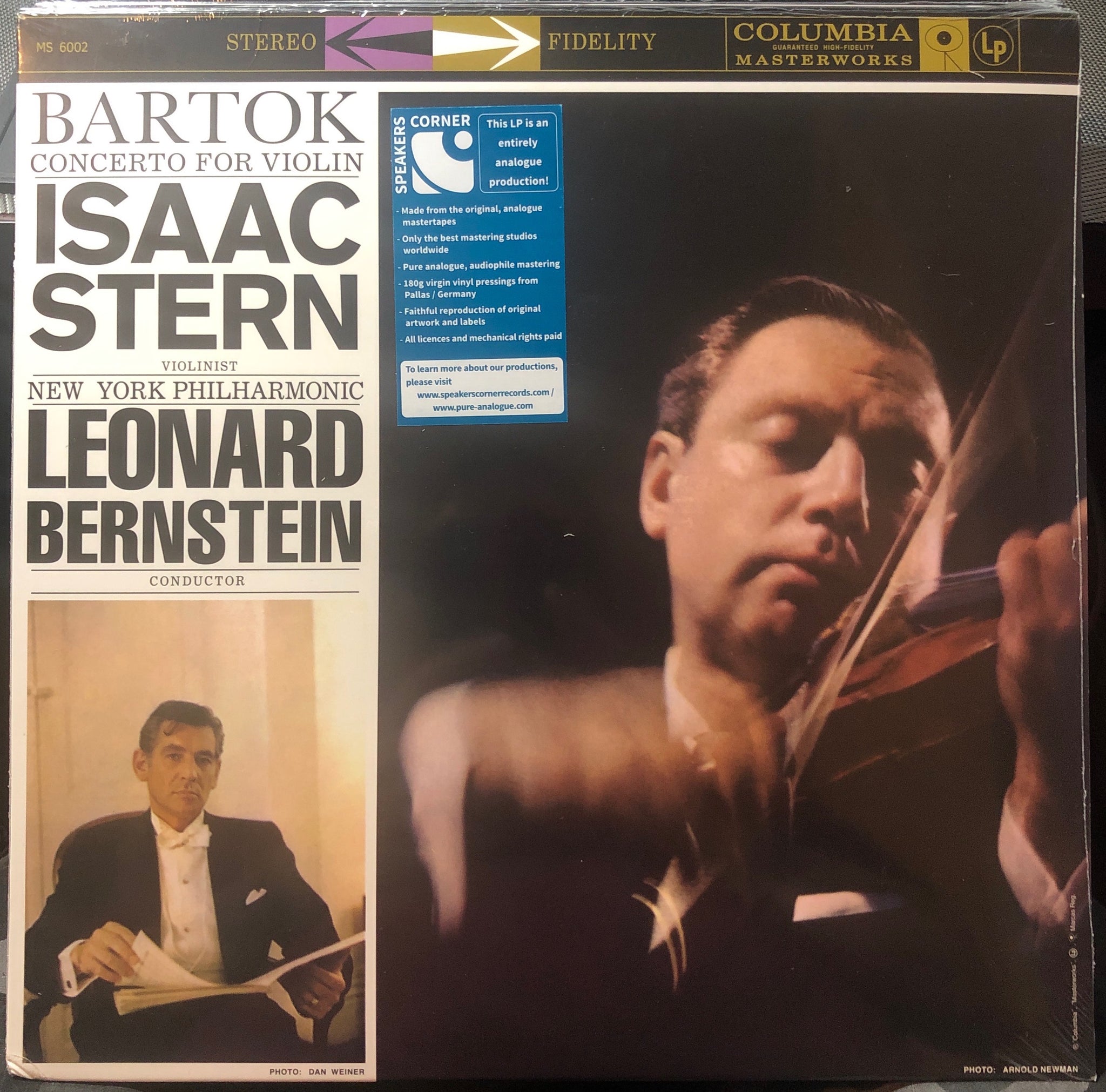 Isaac Stern & Leonard Bernstein ‎– Bartok - Concerto For Violin (1958) - VG+ LP Record 2016 Columbia Speakers Corner 180 gram Vinyl - Classical - Shuga Records