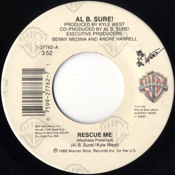 Al B. Sure!- Rescue Me- VG+ 7" Single 45RPM-  1988 Warner Bros. Records USA- Hip Hop/Funk/Soul
