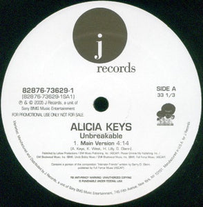 Alicia Keys ‎– Unbreakable - M- 12" Promo Single 2005 J records US - R&B