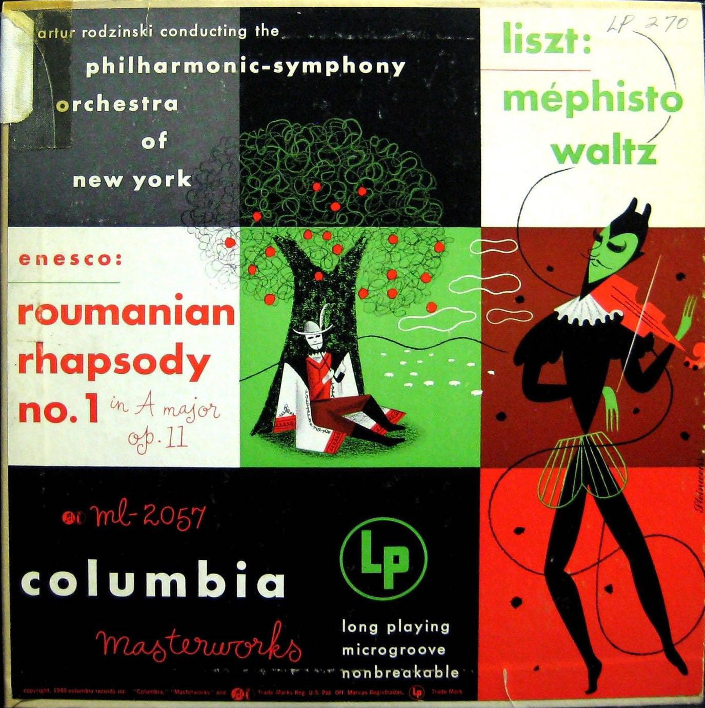 Artur Rodzinski - Enesco: Roumanian Rhapsody No. 1 / Liszt: Mephisto Waltz - VG+ 1949 Mono USA 10" Original Press (Alex Steinweiss Cover Art) - Classical