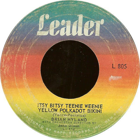 Brian Hyland ‎- Itsy Bitsy Teenie Weenie Yellow Polkadot Bikini / Don't Dilly Dally, Sally - VG+ 45rpm 1960 USA - Pop / Rock