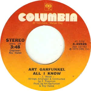 Art Garfunkel- All I Know / Mary Was An Only Child- VG+ 7" Single 45RPM- 1973 Columbia USA- Rock/Pop