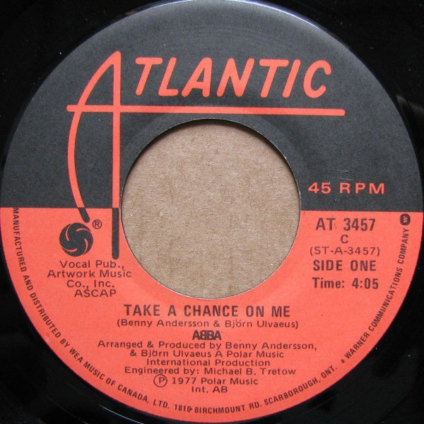 ABBA ‎- Take A Chance On Me - VG+ 7" Single 45 RPM 1978 USA - Funk / Soul