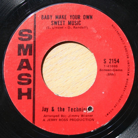Jay & The Techniques ‎– Baby Make Your Own Sweet Music / Help Yourself To All My Lovin' VG+ 7" Single 1968 Smash Records - Funk / Soul
