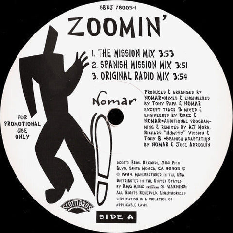 Nomar - Zoomin' (Remixes) Mint- - 12" Single 1994 Scotti Bros. USA - House