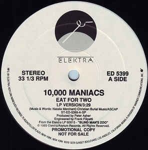 10,000 Maniacs ‎– Eat For Two - 12" Promo Single Record 1989 USA Vinyl - Folk Rock