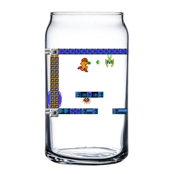 Shuga Records 2018 Weed & Beer Metroid Samus NES 8-Bit  16 oz Libbey Can Beer Glass Drinkware - Shuga Records