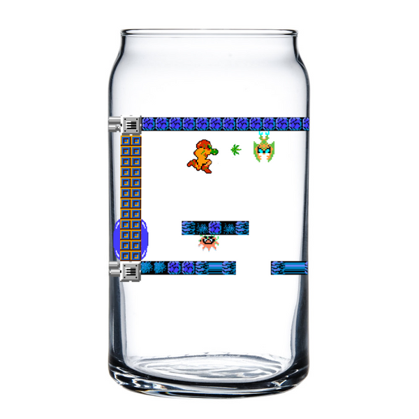 Weed & Beer Metroid Samus NES 8-Bit Shuga Records 16 oz Libbey Can Glass Limited Batch1