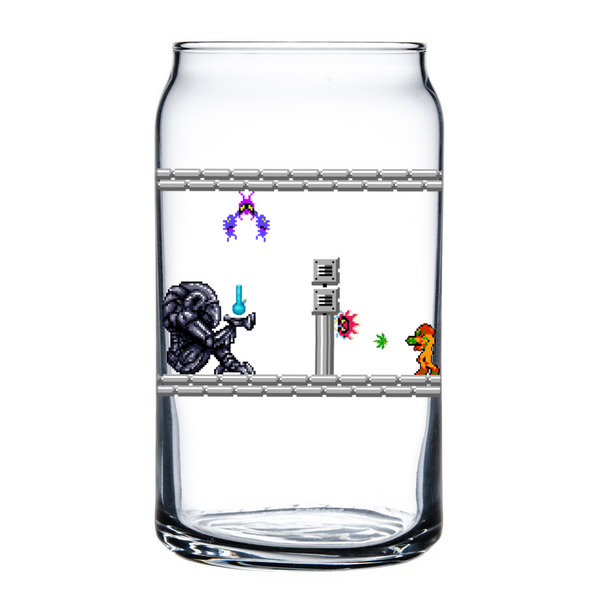 Weed & Beer Metroid Samus NES 8-Bit Shuga Records 16 oz Libbey Can Glass Limited Batch1