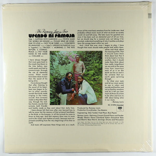 The Ramsey Lewis Trio ‎– Upendo Ni Pamoja - New Lp Record 1972 CBS USA Original Vinyl - Jazz / Jazz-Funk - Shuga Records