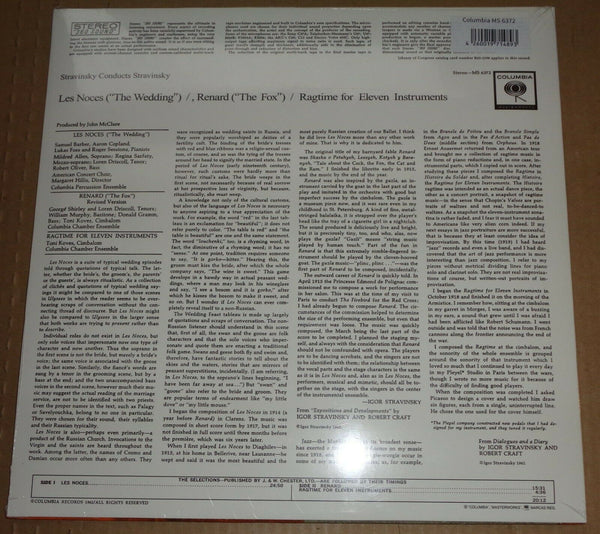 Stravinsky ‎– Stravinsky Conducts Stravinsky - Les Noces / Renard / Ragtime For Eleven Instruments (1962) - New LP Record 2016 CBS Speakers Corner 180 gram Vinyl - Classical