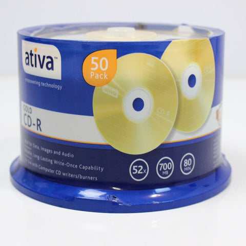New CDR Ativa Gold CD-R Recordable CD 50 pack SEALED 700MB 80 Minute