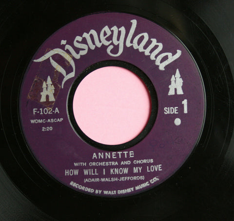 Annette ‎– How Will I Know My Love? / Dont Jump To Conclusions - VG 7" Single 45 Record 1958 USA Disneyland - Pop