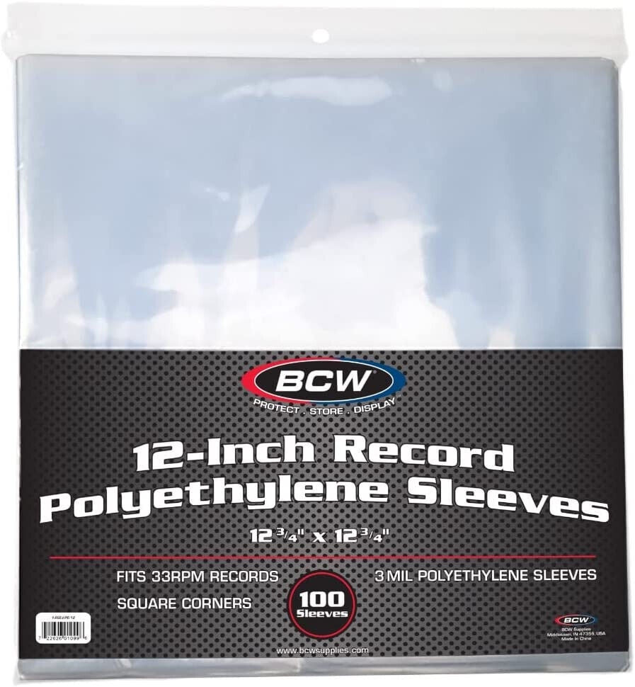 100 Pack 3 Mil 12" LP Vinyl Record Sleeves - Polyethylene