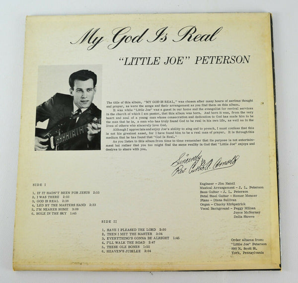 Little Joe Peterson - My God is Real - VG+ LP Record 1960s Private Press USA Vinyl - Gospel / Country / Folk - Shuga Records